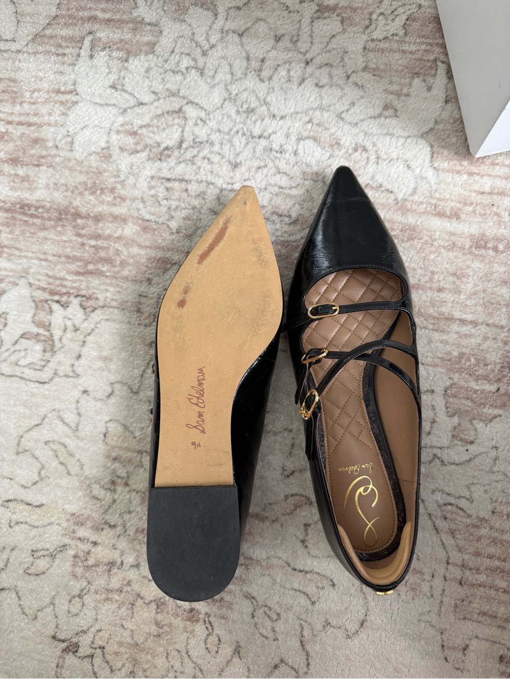 Sam Edelman Black Pointed-Toe Strappy Ballet Flats with Gold Accents - Picture 4 of 4